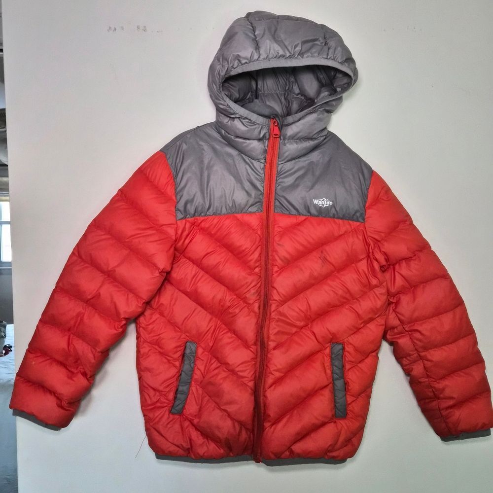 Wantso Two-Tone Orange and Gray Down Puffer Jacket Boys Size 8 Lightweight